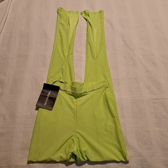 Pretty Little Thing women's lime green size 4 Disco Split Hem Skinny Trouser New - Picture 6 of 7